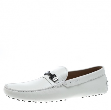 Pre Owned Tod's White Leather Macro Clamp Loafers Size 47