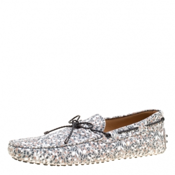 Pre Owned Tod's Grey Printed Leather Bow Loafers Size 44
