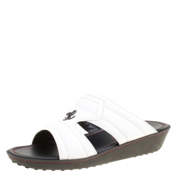 Pre Owned Tod's for Ferrari Limited Edition White Leather Platform Slide Sandals Size 40