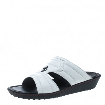 Pre Owned Tod's for Ferrari Limited Edition White Leather Platform Slide Sandals Size 42