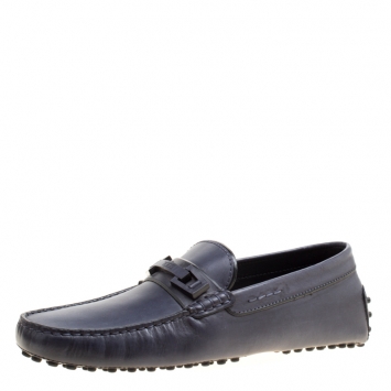 Pre Owned Tod's Dark Blue Leather Macro Clamp Loafers Size 39.5
