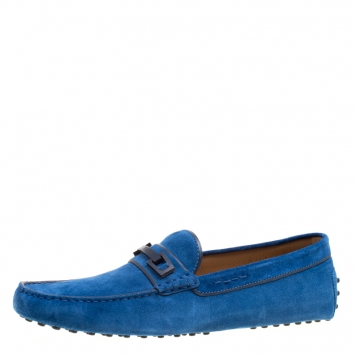 Pre Owned Tod's Blue Suede Macro Clamp Loafers Size 45.5