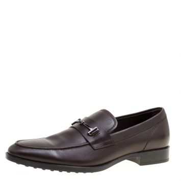 Pre Owned Tod's Brown Leather Doppia T Loafers Size 41