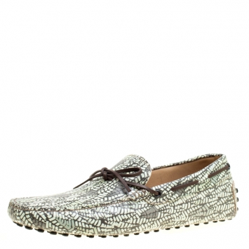 Pre Owned Tod's Green Abstract Print Leather Bow Loafers Size 44