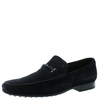 Pre Owned Tod's Oxford Blue Suede Horsebit Loafers Size 44.5