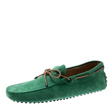 Pre Owned Tod's Green Suede with Contrast Braided Bow Loafers Size 42.5