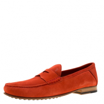 Pre Owned Tod's Orange Suede Penny Loafers Size 44