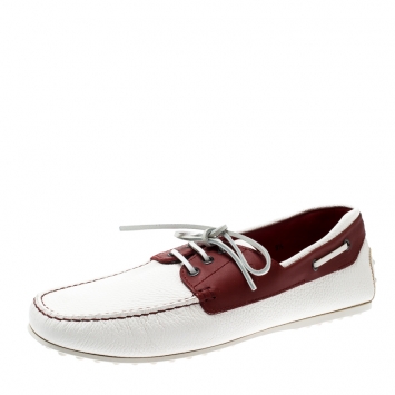 Pre Owned Tod's For Ferrari Two Tone Leather Boat Loafers Size 44