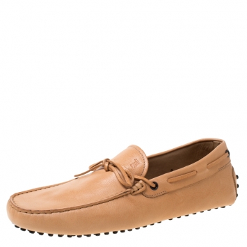 Pre Owned Tod's Light Beige Leather Bow Loafers Size 43