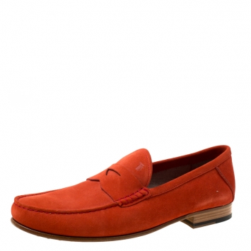 Pre Owned Tod's Orange Suede Penny Loafers Size 44.5