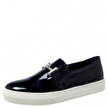 Pre Owned Tod's Black Patent Leather Sportivo Maxi Crystal Double T Slip On Sneakers Size 40
