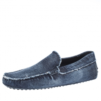 Pre Owned Tod's Blue Denim Fabric Slip On Loafers Size 42.5