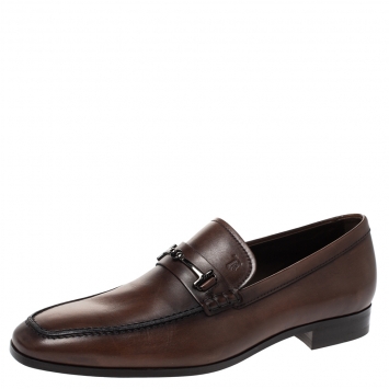 Pre Owned Tod's Brown Leather Horsebit Slip On Loafers Size 42