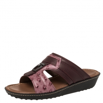 Pre Owned Tod's Two Tone Ostrich Embossed and Leather Sandals Size 40