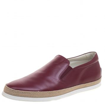 Pre Owned Tod's Burgundy Leather Espadrille Slip On Sneakers Size 42