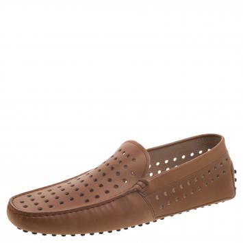 Pre Owned Tod's Brown Perforated Leather Loafers Size 44.5