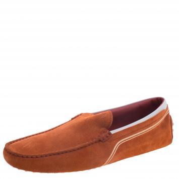 Pre Owned Tod's For Ferrari Orange and White Suede Loafers Size 44