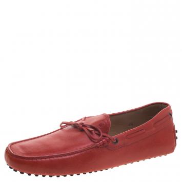 Pre Owned Tod's Red Leather Bow Loafers Size 44
