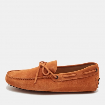 Pre Owned Tod's Orange Suede Gommino Driving Loafers Size 40