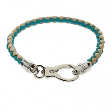Pre Owned Tod's Cream / Blue  Woven Leather Silver Tone Bracelet 18cm