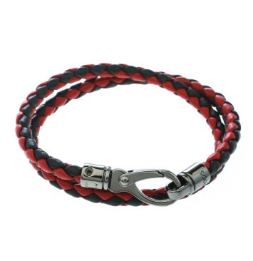 Pre Owned Tod's Red / Black Braided Leather Double Wrap Bracelet