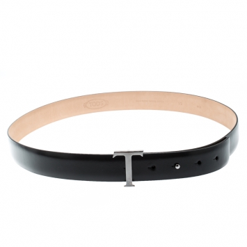 Pre Owned Tod's Black Leather T Buckle Belt 95CM