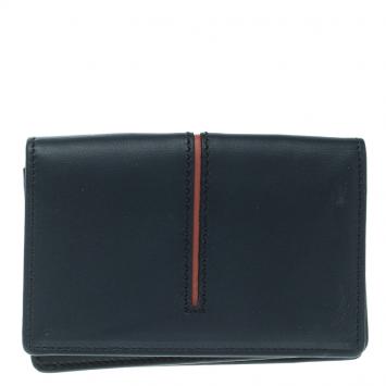 Pre Owned Tod's Navy Blue Leather Striped Card Case