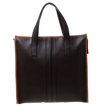 Pre Owned Tod's Dark Brown/Tan Leather Script Tote