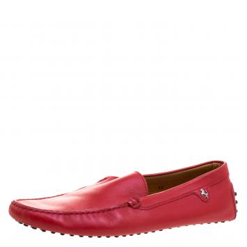 Pre Owned Tod's For Ferrari Red Leather Loafers Size 44.5