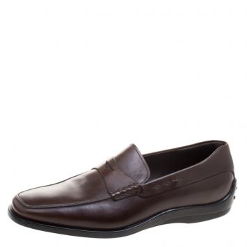 Pre Owned Tod's Brown Leather Penny Loafers Size 42.5