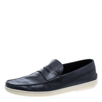 Pre Owned Tod's Blue Leather Penny Loafers Size 43