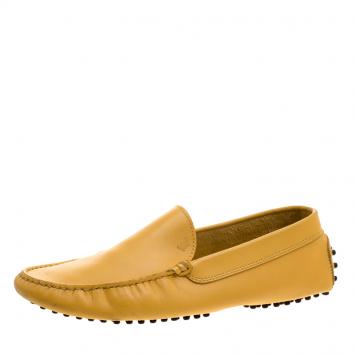 Pre Owned Tod's Yellow Leather Moccasins Size 42.5