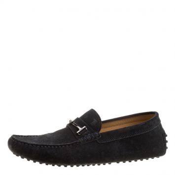 Pre Owned Tod's Black Suede Horsebit Buckle Loafers Size 42