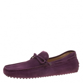 Pre Owned Tod's Purple Suede Bow Loafers Size 45.5