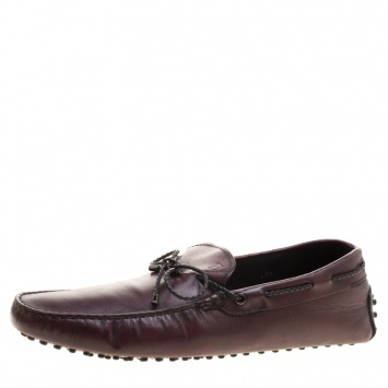 Pre Owned Tod's Maroon Leather Contrast Braided Bow Loafers Size 45.5