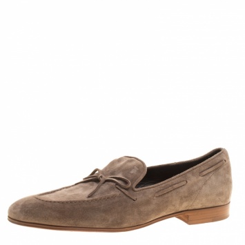 Pre Owned Tod's Grey Suede Bow Loafers Size 42.5