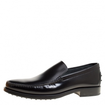 Pre Owned Tod's Black Glazed Leather Loafers Size 45