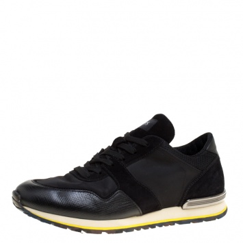 Pre Owned Tod's Black Canvas and Leather Lace Up Sneakers Size 42.5