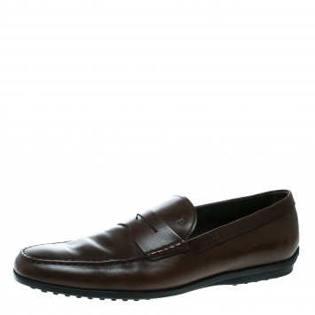 Pre Owned Tod's Brown Leather Penny Loafers Size 47