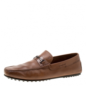 Pre Owned Tod's Brown Leather Doppia T Loafers Size 44.5