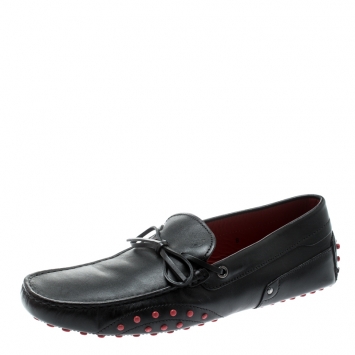 Pre Owned Tod's For Ferrari Black Leather Bow Loafers Size 42
