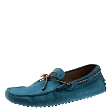 Pre Owned Tod's Blue Suede Braided Bow Loafers Size 41.5