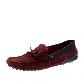 Pre Owned Tod's For Ferrari Burgundy Suede Gommino Loafers Size 42