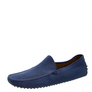 Pre Owned Tod's Blue Suede Moccasins Size 44