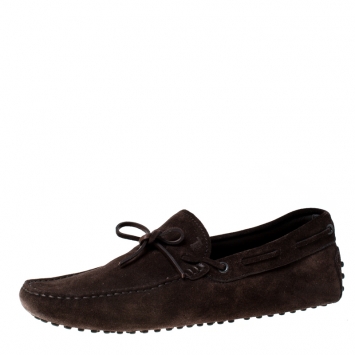 Pre Owned Tod's Brown Suede Bow Slip On Loafers Size 42