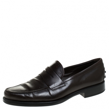 مملوكة مسبقًا Tod's Brown Leather Penny Slip On Loafers Size 44