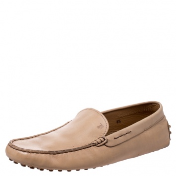 Pre Owned Tod's Beige Leather Gommino Loafers Size 42.5