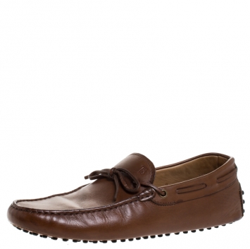 Pre Owned Tod's Brown Leather Bow Slip On Loafers Size 42