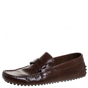Pre Owned Tod's Brown Leather Slip On Loafers Size 41.5