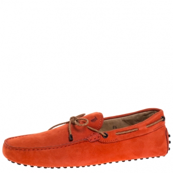 Pre Owned Tod's Orange Nubuck Leather  New Gommini Loafers Size 42.5